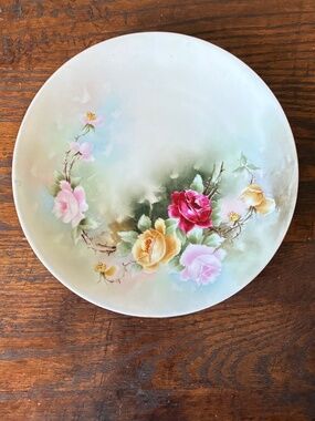 Antique Signed Hand Painted Roses Saxony Porcelain Plate